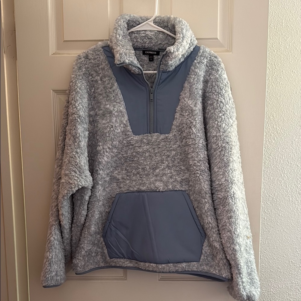 Express Light Gray Sherpa Pullover
